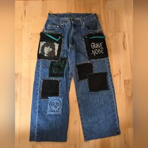 Custom one of a kind Grave Noise patchwork jeans